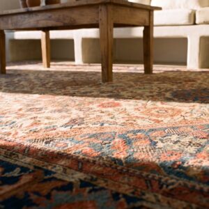 Wool Antique Allover Tribal Persian Room Size Sultanabad Light Cream Color Rug (SKU 25523) - in-room detail