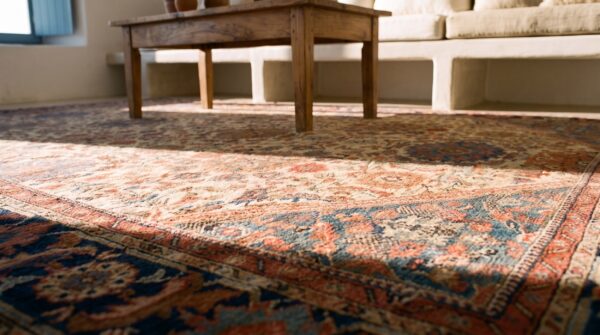 Wool antique allover tribal persian room size sultanabad light cream color rug 9 Wool antique allover tribal persian room size sultanabad light cream color rug (sku 25523) - in-room detail