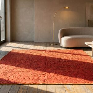 Antique American 1920s Red Square Floral Medallion Wool Hand Knotted Rug (SKU 20715) - room view
