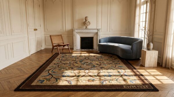 American 1930s hooked antique wool small scatter size rug (sku 19235) - room view