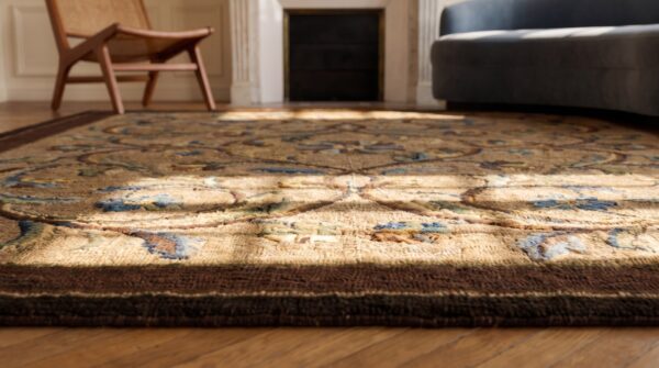 American 1930s hooked antique wool small scatter size rug (sku 19235) - in-room detail