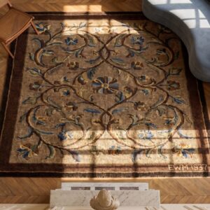 American 1930s Hooked Antique Wool Small Scatter Size Rug (SKU 19235) - styled overhead view