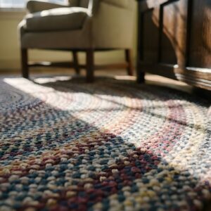 Antique American Braided Colorful Round Area Rug (SKU 25393) - in-room detail