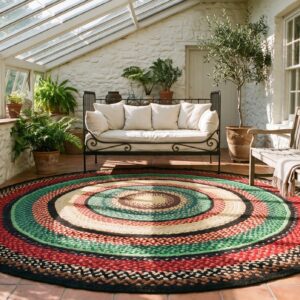 Antique American Braided Folk Art Rug 9' Round, Jewel Tone Colors (SKU 24494) - room view
