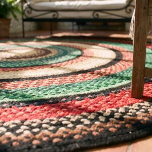 Antique American Braided Folk Art Rug 9' Round, Jewel Tone Colors (SKU 24494) - in-room detail