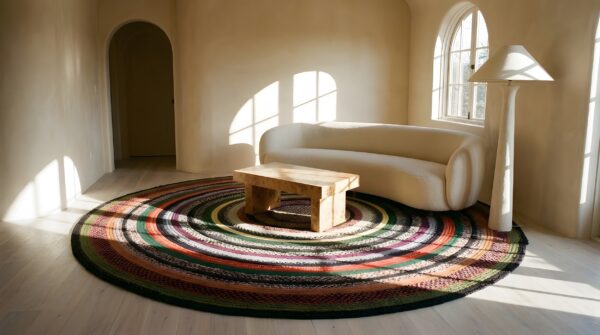 Antique american braided round rug with circular pattern 9 Antique american braided round rug with circular pattern (sku 23741) - room view