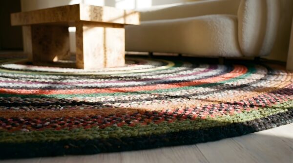 Antique american braided round rug with circular pattern 10 Antique american braided round rug with circular pattern (sku 23741) - in-room detail