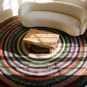 Antique American Braided Round Rug with Circular Pattern (SKU 23741) - styled overhead view
