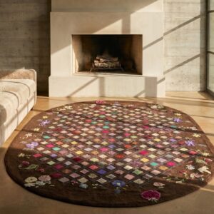 Antique American Colorful Artistic Squares Oval Hooked Rug (SKU 19244) - room view