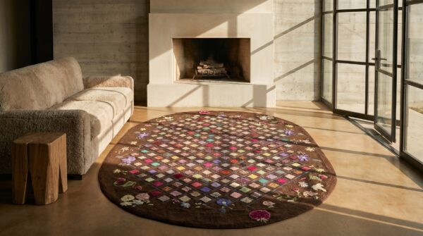 Antique american colorful artistic squares oval hooked rug 8 Antique american colorful artistic squares oval hooked rug (sku 19244) - room view
