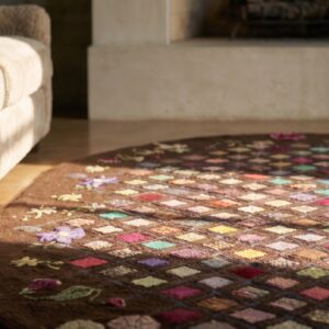 Antique American Colorful Artistic Squares Oval Hooked Rug (SKU 19244) - in-room detail