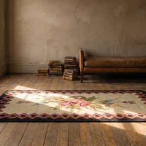 Antique American Floral Rose Pattern Center Hooked Rug (SKU 17207) - room view