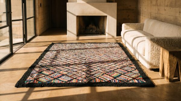 Antique american folk art basket weave design hooked rug 6 Antique american folk art basket weave design hooked rug (sku 20290) - room view