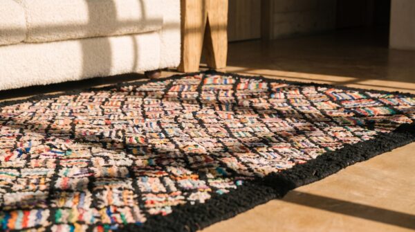 Antique american folk art basket weave design hooked rug 7 Antique american folk art basket weave design hooked rug (sku 20290) - in-room detail
