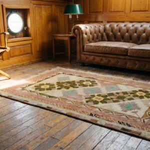 Antique American Folk Art Diamond In Square Pattern Hooked Rug (SKU 18413) - room view