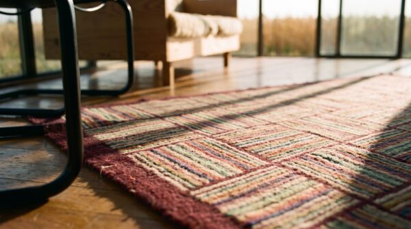 Antique american folk art hooked hallway runner rug 6 Antique american folk art hooked hallway runner rug (sku 19237) - in-room detail