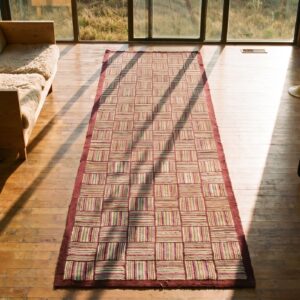 Antique American Folk Art Hooked Hallway Runner Rug (SKU 19237) - styled overhead view