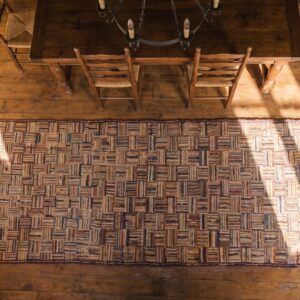 Antique American Folk Art Hooked Wool Hallway Runner Rug (SKU 20792) - styled overhead view