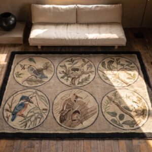 Antique American Folk Art Naturalist Design Hooked Bird Rug (SKU 20225) - styled overhead view