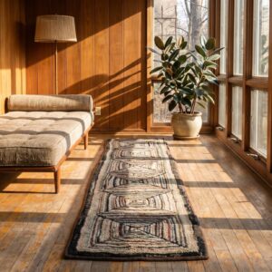 Antique American Folk Art Pattern Hallway Hooked Runner Rug (SKU 20449) - room view