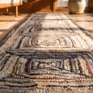 Antique American Folk Art Pattern Hallway Hooked Runner Rug (SKU 20449) - in-room detail