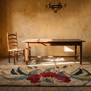 Antique American Folk Art Red Rose Pattern Hooked Rug (SKU 20525) - room view