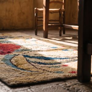 Antique American Folk Art Red Rose Pattern Hooked Rug (SKU 20525) - in-room detail