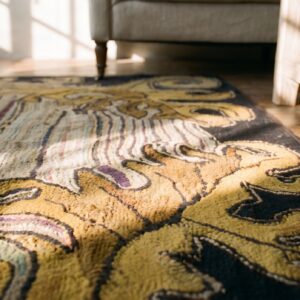Antique American Folk Art Square Hooked Rug (SKU 18426) - in-room detail