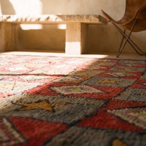 Antique American Geometric Folk Art Star Design Square Hooked Rug (SKU 20443) - in-room detail