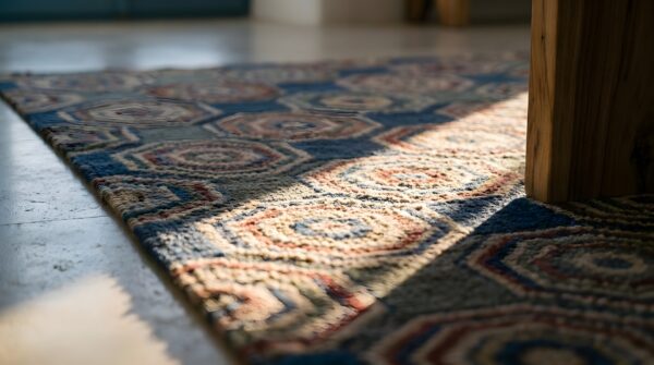 Antique american geometric hooked hallway runner rug - loop pile 10 Antique american geometric hooked hallway runner rug - loop pile (sku 25035) - in-room detail