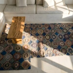 Antique American Geometric Hooked Hallway Runner Rug - Loop Pile (SKU 25035) - styled overhead view