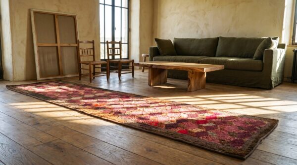 Antique american geometric layered cube pattern hallway runner folk art rug 8 Antique american geometric layered cube pattern hallway runner folk art rug (sku 20535) - room view