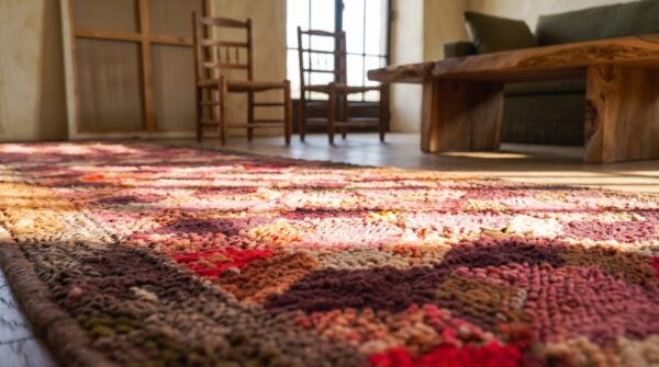 Antique american geometric layered cube pattern hallway runner folk art rug 9 Antique american geometric layered cube pattern hallway runner folk art rug (sku 20535) - in-room detail