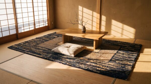 Antique american geometric medallion square folk art hooked rug 6 Antique american geometric medallion square folk art hooked rug (sku 23659) - room view