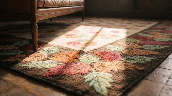 American hooked 1900s antique hallway runner ivory wool rug 7 American hooked 1900s antique hallway runner ivory wool rug (sku 20098) - in-room detail