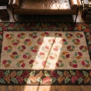American Hooked 1900s Antique Hallway Runner Ivory Wool Rug (SKU 20098) - styled overhead view
