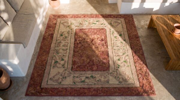 Antique american hooked rug american 1930s 2 Antique american hooked rug american 1930s (sku 17208) - styled overhead view