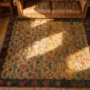 Antique American Hooked Allover Floral Wool 1880s Square Rug (SKU 20235) - styled overhead view