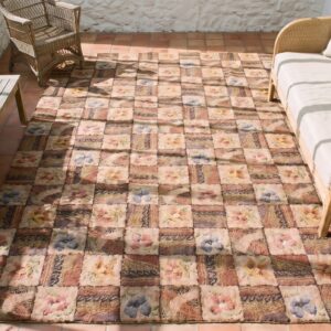 Antique American Hooked Allover Floral Wool Multicolor Jewel Tones 1930s Rug (SKU 20613) - styled overhead view
