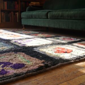 Antique American Hooked Allover Floral Square Rug (SKU 18530) - in-room detail