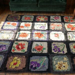 Antique American Hooked Allover Floral Square Rug (SKU 18530) - styled overhead view