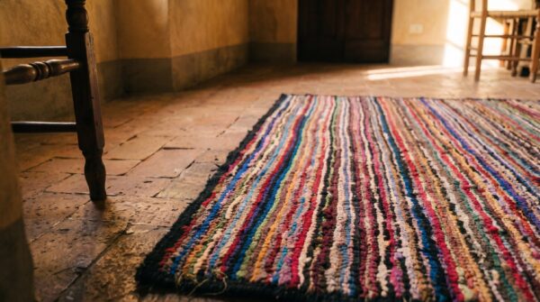 Antique american hooked allover geometric rug 8 Antique american hooked allover geometric rug (sku 17662) - in-room detail
