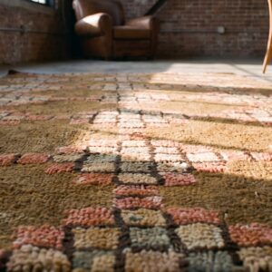 Antique American Hooked Allover Geometric Wool Brown Earth Tone 1940s Rug (SKU 20512) - in-room detail