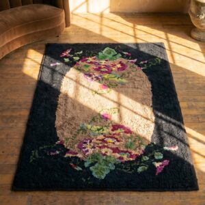 Antique American Hooked Rug America 1940s (SKU 18699) - styled overhead view