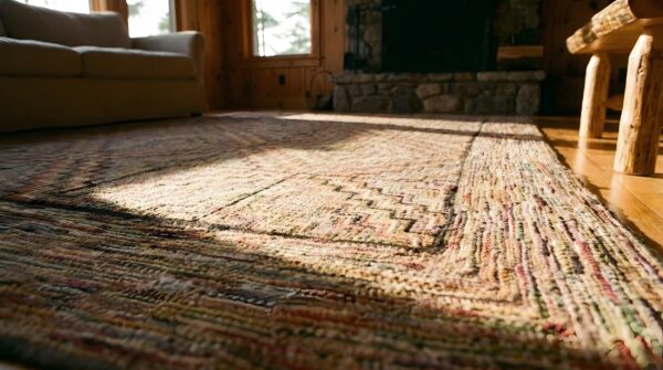 Antique american hooked america allover geometric - loop pile rug 11 Antique american hooked america allover geometric - loop pile rug (sku 25220) - in-room detail