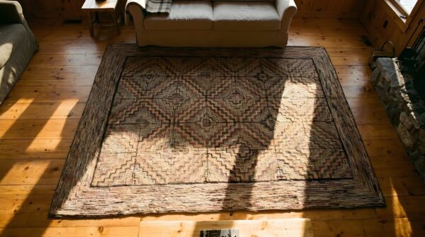 Antique american hooked america allover geometric - loop pile rug 2 Antique american hooked america allover geometric - loop pile rug (sku 25220) - styled overhead view