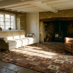 Antique American Hooked Rug America Geometric Knotted (SKU 24009) - room view