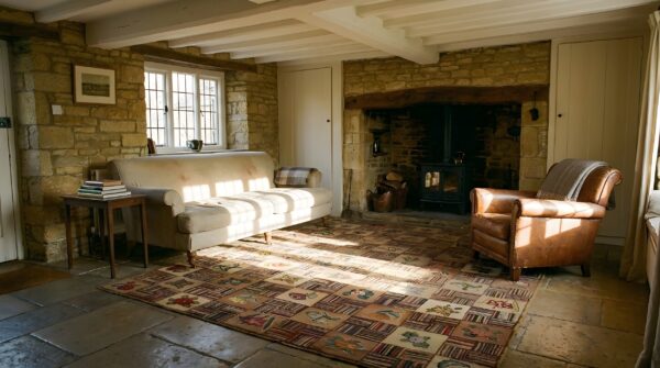 Antique american hooked rug america geometric knotted 10 Antique american hooked rug america geometric knotted (sku 24009) - in-room detail