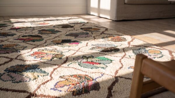 Antique american hooked rug america ivory 1920s 7 Antique american hooked rug america ivory 1920s (sku 20542) - in-room detail
