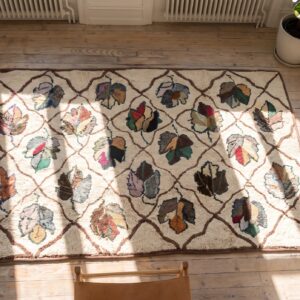 Antique American Hooked Rug America Ivory 1920s (SKU 20542) - styled overhead view